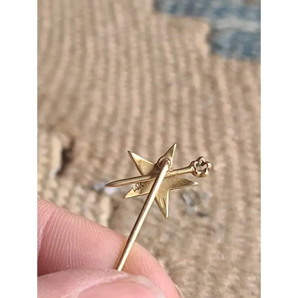 Antique Victorian 14K Gold Pearl & Diamond Starburst Stick Pin – Celestial Star - Picture 3 of 9